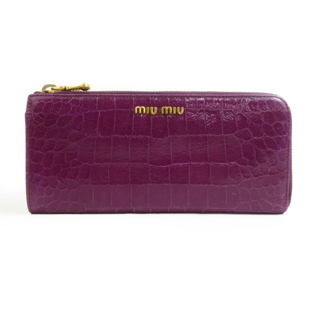 Miu Miu Miu Round Zip Long Wallet, Embossed Leather, Purple, Women's, h32595j